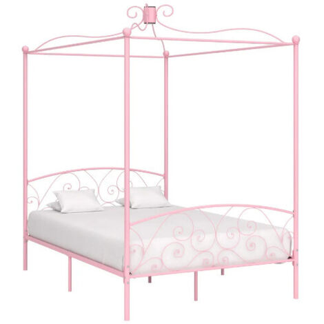 Cadre de lit à baldaquin sans matelas rose métal 120x200 cm vidaXL (1/5)
