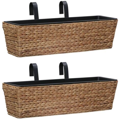 Vidaxl – Lot de 2 jardinières en jacinthe d'eau – Dimensions 60x20x18cm – Avec 2 pots amovibles – Cadre en acier pour stabilité (1/6)