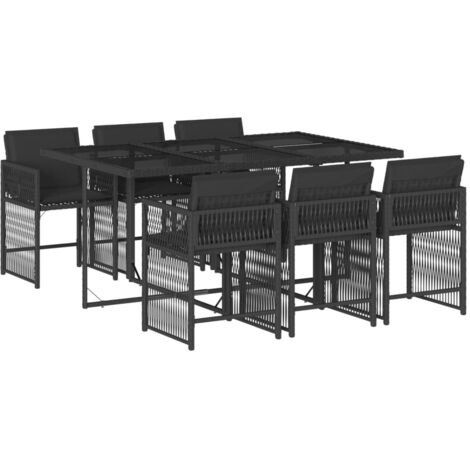 vidaXL Ensemble à manger de jardin coussins 7pcs Noir Résine tressée