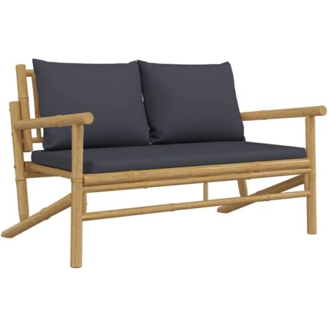 vidaXL Garden Bench with Dark Grey Cushions Bamboo