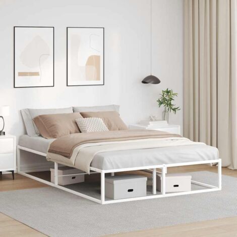 Vidaxl – Cadre de lit en métal blanc 140x200 cm – Sommier à lattes – Hauteur 32,5 cm – Espace de rangement sous le lit (1/6)