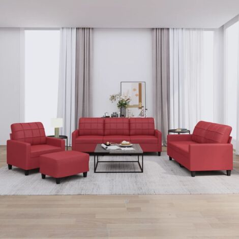Ensemble de canapés 4 pcs et coussins Rouge bordeaux Similicuir vidaXL