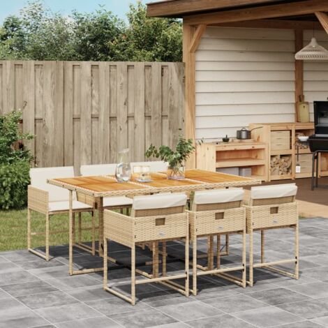 Ensemble à manger de jardin et coussins 7 pcs beige poly rotin vidaXL