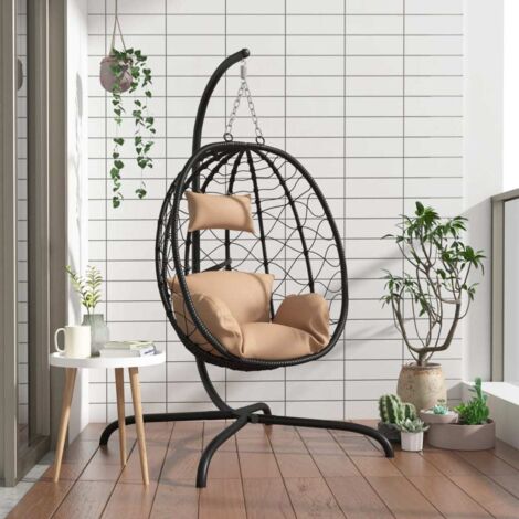 Vidaxl – Balancelle de jardin avec coussin taupe – Résine tressée et acier – Dimensions 106x103x195cm – Charge maximale 150kg