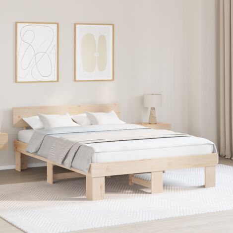 Cadre de lit avec tête de lit Naturel 160x200 cm Pin massif vidaXL (1/5)