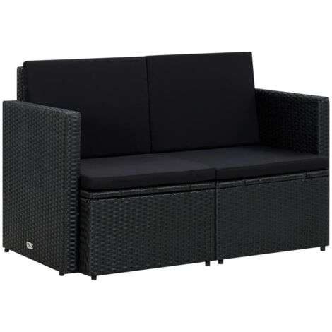 Vidaxl – Canapé de jardin 2 places en résine tressée noire – Coussin confortable – Résistant à l'eau et à l'usure – Cadre en acier léger