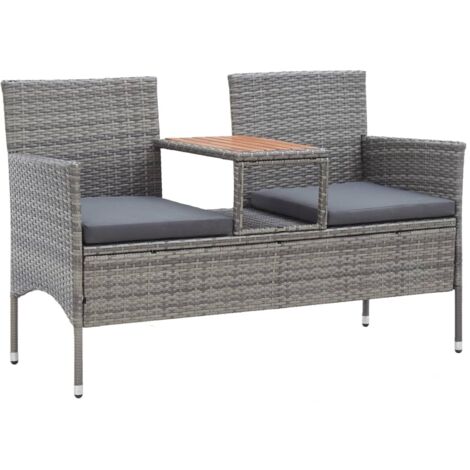 Banc de jardin 2 places et table à thé 143 cm poly rotin gris vidaXL (1/5)