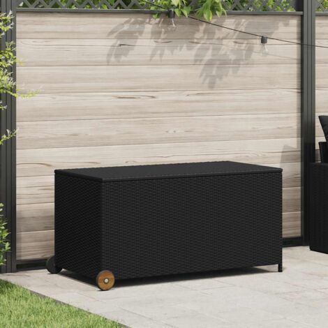Vidaxl – Coffre de jardin en résine tressée noire 120x65x61 cm – Résistant aux intempéries – Avec roues et poignée – Idéal pour rangement extérieur