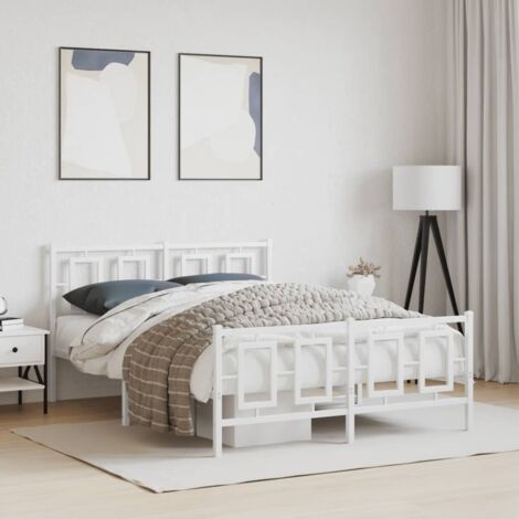 Cadre de lit métal sans matelas et pied de lit blanc 135x190 cm vidaXL (1/5)