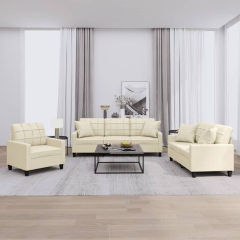 Ensemble de canapés 3 pcs avec coussins crème similicuir vidaXL