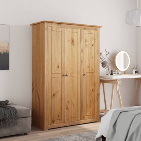 Vidaxl – Garde-robe à 3 portes 118x50x171,5 cm – Bois de pin massif – 4 tablettes fixes et penderie – Pour rangement vêtements