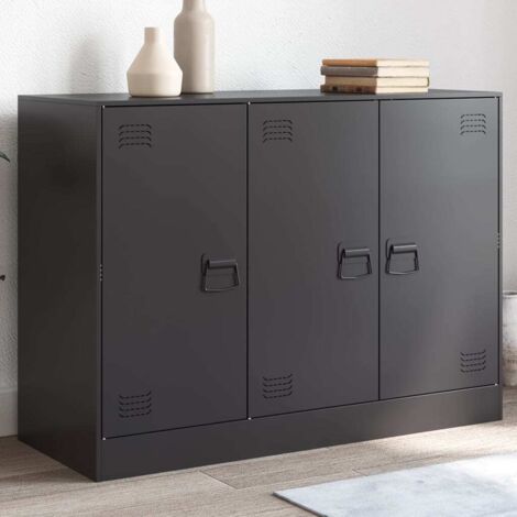 Vidaxl – Buffet en acier laminé à froid noir 99x39x73 cm – Grand espace de rangement – 3 poignées pratiques – Facile à entretenir