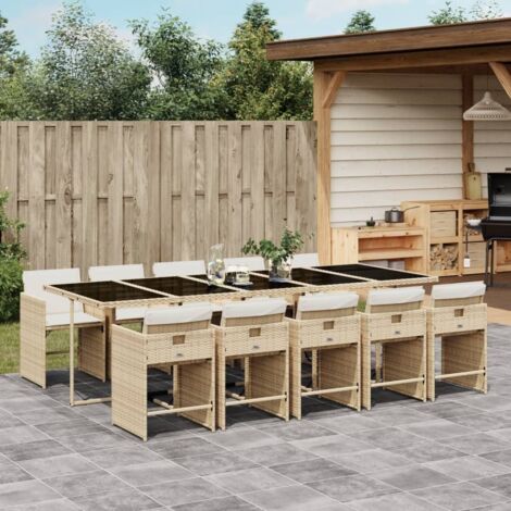 Vidaxl – Ensemble à manger de jardin 11 pcs – Table 275x106cm en verre trempé – Chaises avec coussins amovibles – Résistant aux intempéries