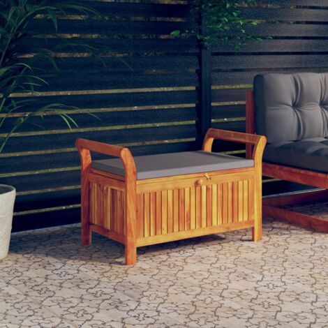 Vidaxl – Banc de jardin en bois d'acacia massif 91 cm – Rangement avec coussin gris foncé – Dimensions 91x50x60 cm – Capacité 110 kg