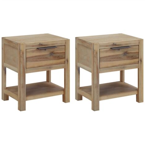 Vidaxl – Tables de chevet en acacia massif 2 pcs 40x30x48 cm – Finition brossée – 1 tiroir pour rangement – Prêtes à l'emploi