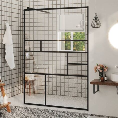Vidaxl – Paroi de douche en verre ESG 5mm 115x195 cm – Transparent et noir – Cadre aluminium réglable – Coins de sécurité