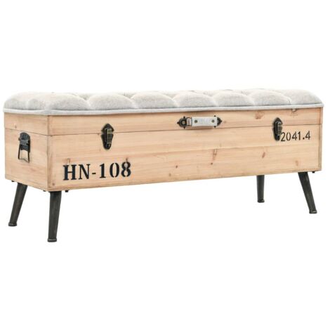 Vidaxl – Banc de rangement 110 cm – Bois de sapin massif – Assise rembourrée – Pieds en acier – Design vintage