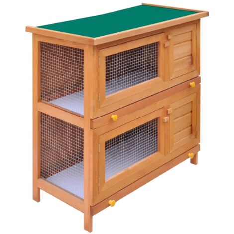 Vidaxl – Clapier d'extérieur en bois pour petits animaux – 2 étages – 90 x 45 x 89 cm – Toit étanche vert – 4 portes – Nettoyage facile avec plateaux coulissants