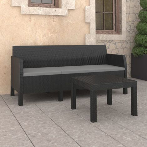 Salon de jardin 2 pcs avec coussins PP Rotin Anthracite vidaXL (1/5)