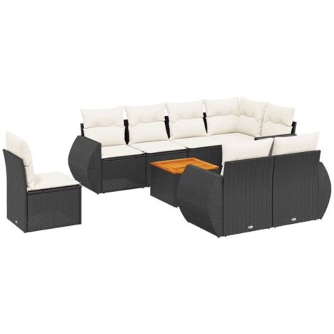 Salon de jardin 9 pcs avec coussins noir résine tressée vidaXL (1/5)