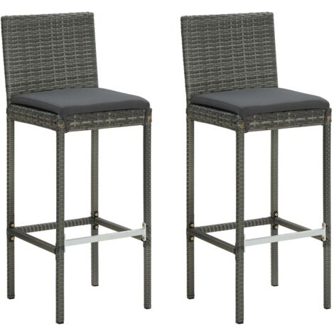 Vidaxl – Tabouret de bar de jardin avec coussins – Résine tressée résistante aux UV – Hauteur d'assise 76 cm – Lot de 2 – Couleur gris anthracite