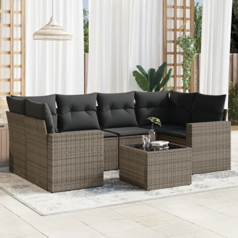 Salon de jardin avec coussins 7 pcs gris résine tressée vidaXL (1/4)
