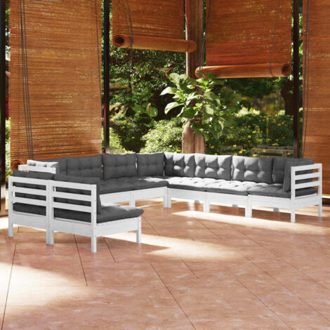 Salon de jardin 9 pcs avec coussins blanc bois de pin massif vidaXL (1/5)