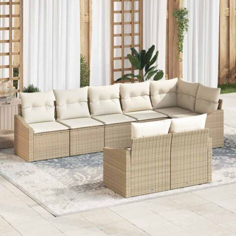 Ensemble de canapé de jardin 8 pcs Beige et blanc polyrotin vidaXL (1/5)