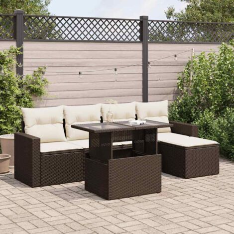 Salon de jardin avec coussins 6 pcs marron résine tressée vidaXL (1/5)