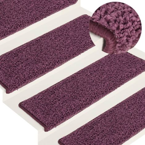 Tapis d'escalier 15 pièces 65x21x4 cm Violet foncé Bord rectangulaire