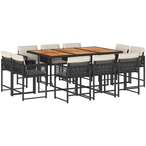 Vidaxl – Ensemble table et chaise de jardin 11 pcs – Résine tressée noire – Coussins épais – Table 165x106cm – Chaises confortables