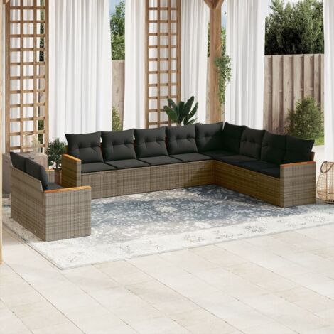 Salon de jardin avec coussins 10 pcs gris résine tressée vidaXL (1/5)