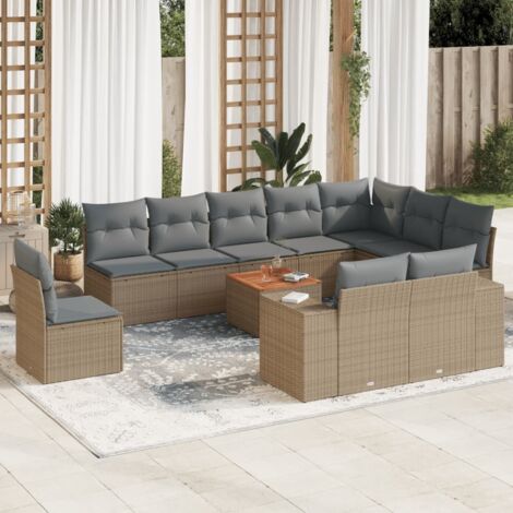 Salon de jardin 11 pcs avec coussins beige résine tressée vidaXL (1/3)