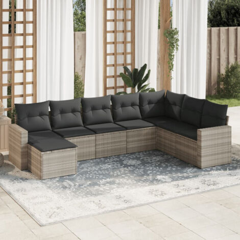 vidaXL Salon de jardin 8 pcs avec coussins gris clair résine tressée (1/4)