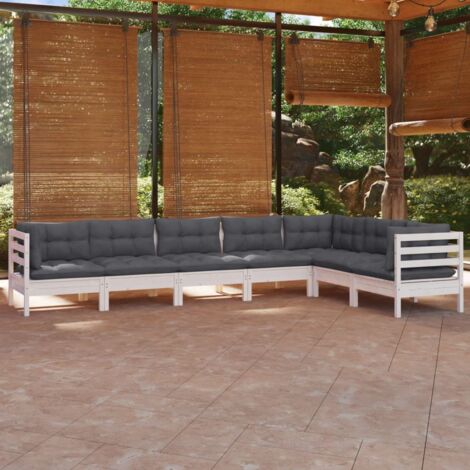 Salon de jardin 7 pcs avec coussins blanc bois de pin massif vidaXL (1/5)