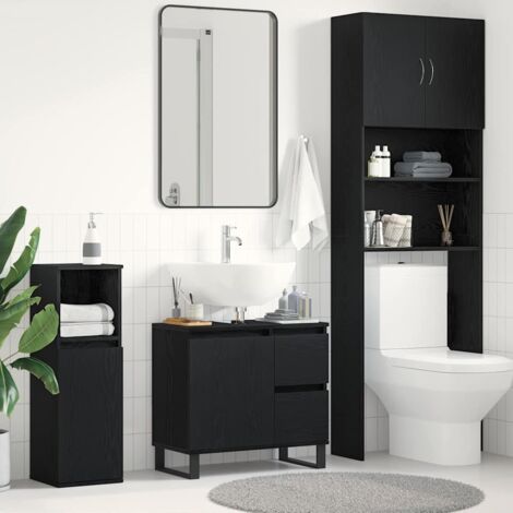 Vidaxl – Meuble sous lavabo chêne noir 65 x 33 x 60 cm – Bois d'ingénierie – Avec portes et tiroirs – Assemblage requis (1/5)