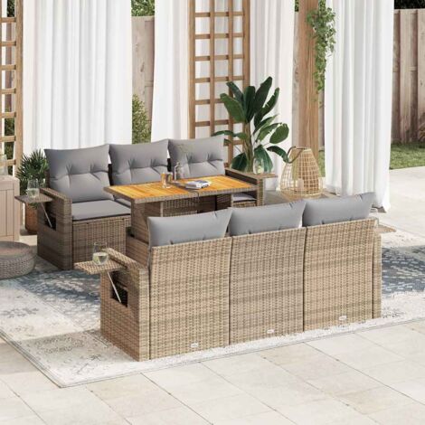 Salon de jardin avec coussins 7 pcs beige résine tressée vidaXL (1/5)