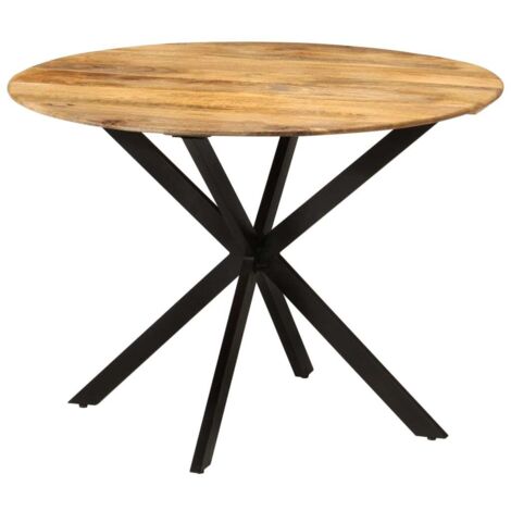 Vidaxl – Table à manger ronde Ø110 cm – Bois de manguier massif – Acier enduit de poudre – Hauteur 78 cm – Assemblage requis