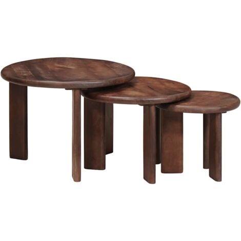 Tables basses gigognes 3 pcs Marron foncé Bois de mangue massif vidaXL