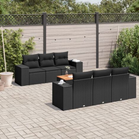 Salon de jardin 7 pcs avec coussins noir résine tressée vidaXL (1/3)
