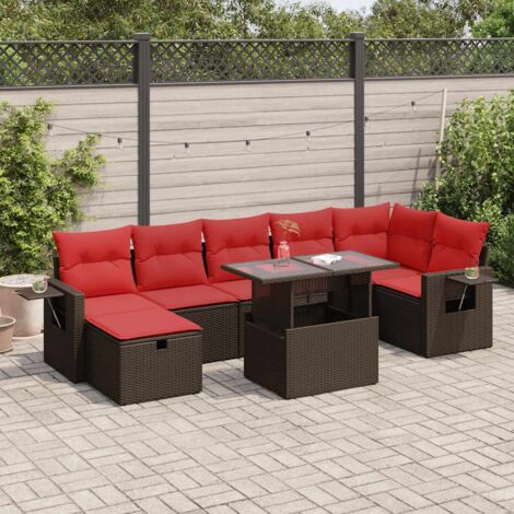 vidaXL Salon de jardin avec coussins 8 pcs marron résine tressée acacia (1/5)