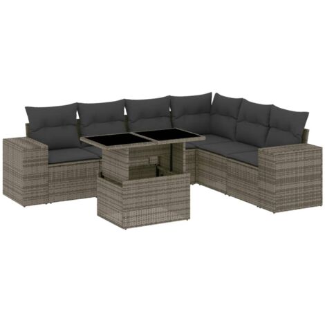 Salon de jardin avec coussins 7 pcs gris résine tressée vidaXL (1/6)