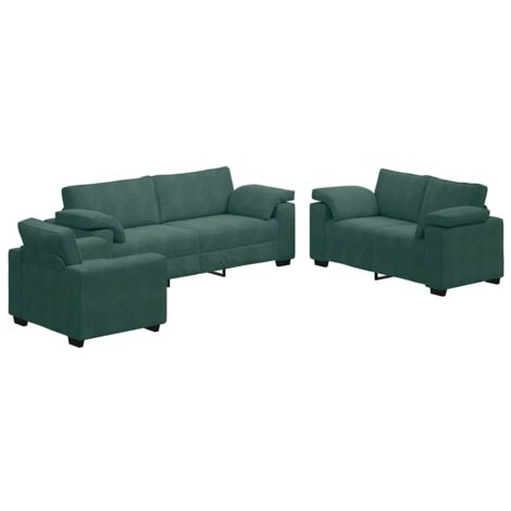Ensemble de canapés 3 pcs avec coussins Vert foncé Velours vidaXL (1/5)