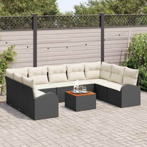 Ensemble de canapé de jardin avec coussin 10 pcs Noir polyrotin vidaXL (1/5)