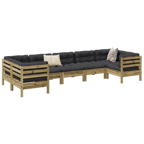 Salon de jardin 7 pcs avec coussins bois de pin imprégné vidaXL (1/5)