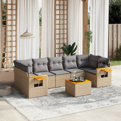 Salon de jardin avec coussins 8 pcs beige résine tressée vidaXL (1/3)