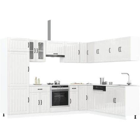 Vidaxl – Ensemble d'armoires de cuisine 14 pcs – Bois d'ingénierie blanc brillant – Compartiments spacieux – Pieds réglables pour agencement optimal (1/5)