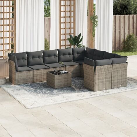 Salon de jardin avec coussins 10 pcs gris résine tressée vidaXL (1/3)