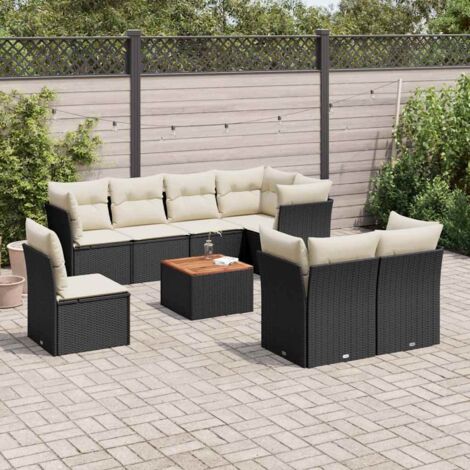 Salon de jardin 9 pcs avec coussins noir résine tressée vidaXL (1/5)