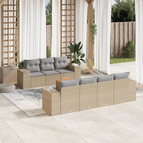 Salon de jardin avec coussins 8 pcs beige résine tressée vidaXL (1/3)